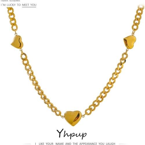 Yhpup Romantic Heart Pendant Chains Necklaces Stainless Steel Waterproof Gold Collar Necklace Collane Donna Statement Gift 2021