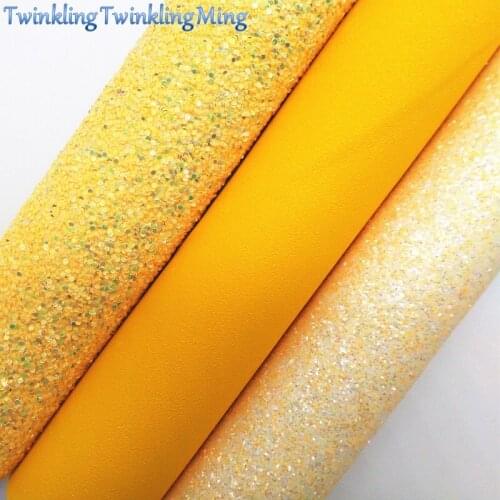 YELLOW Glitter Fabirc, Faux Leather Fabric, Synthetic Leather Fabric Sheets For Bow A4 8"x11"Twinkling Ming XM508