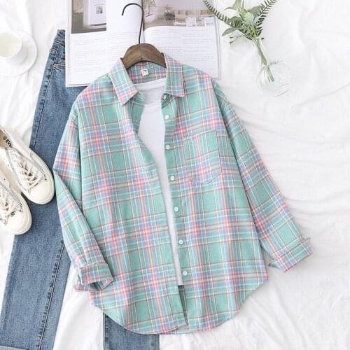 Womens Plaid Shirt Loose Blouses Fresh Casual Design Female Long Sleeve Shirts Lady Tops Clothes Outwear Autumn News