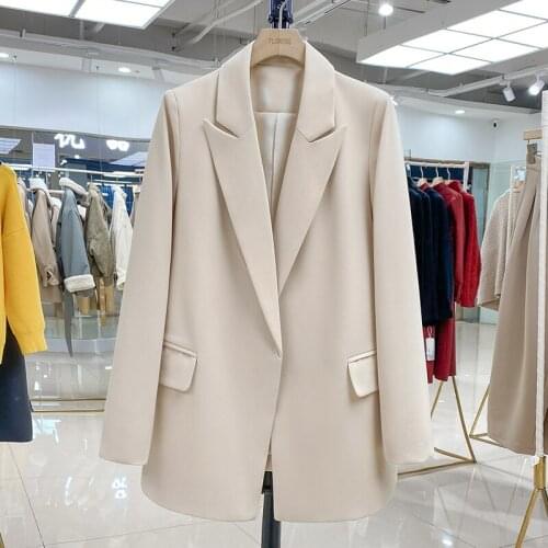 FMFSSOM 2021 Office Lady Turn-down Collar Sash Tie Up Blazer Elegant Women Beige Long Sleeve Blazer with Belt Office Top Suit