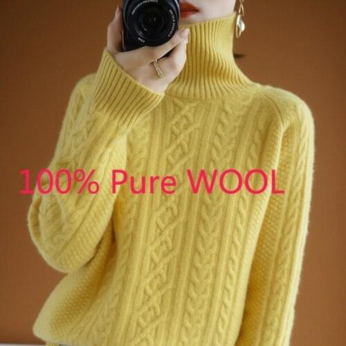 New High Quality Winter Wool Sweater Women Thickened Pullover Twist Flower Lazy Wind Casual Computer Knitted Turtleneck Size 2XL