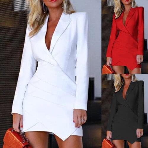 Office Suit Dress Women Sexy Slim Bodycon Wrap Button Party Elegant Dress 2021 Autumn New Ladies Formal Mini Pencil Dress Casual