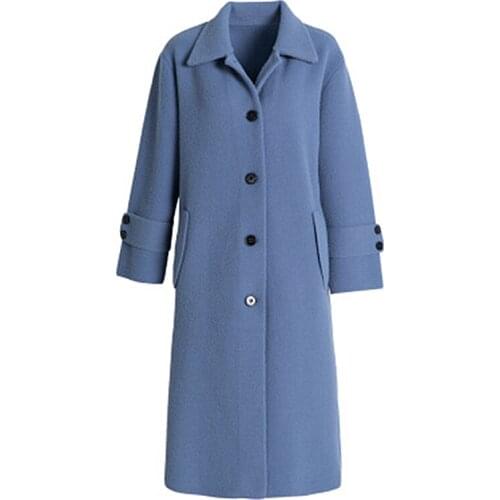 2018 Winter New Long Woolen Coat Knitted Imitation Double-faced Woolen Coat Thickening Loose Fashion Solid Color