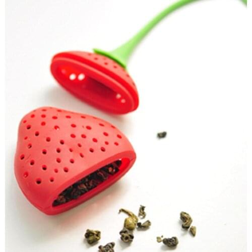 1 PCS Kitchen Supplies Tea Strainer Non-toxic Strawberry Shape Silicone Tea Infuser Tea Bag Teapot Accessory