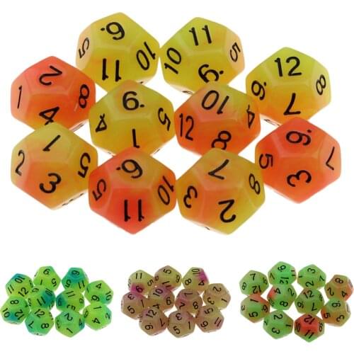 10pcs 12 Sided Glow in the Dark Dices D12 18mm Night Luminous Dice Set for Adult Club Party Table Games Kids Toys