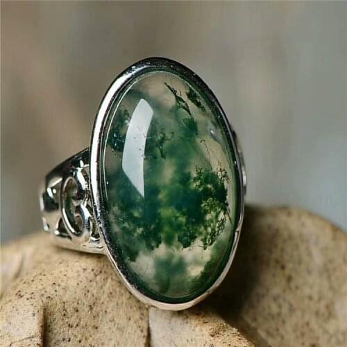 100% REAL GREEN JADE RING OCEAN WATER AGATE RINGS RESIZABLE EMERALD RING 925 STERLING SILVER RING WOMEN RINGS JADE JEWELRY