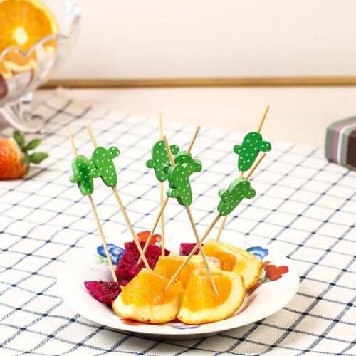 634E 100pcs 12cm Disposable Bamboo Fork Buffet Fruit Desserts Pick Skewer Food Cocktail Sandwich Stick Party Supplies