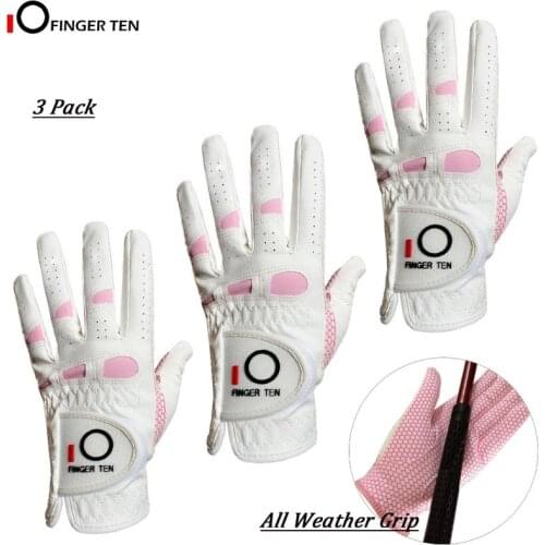 3 Pc Improved Grip System Comfortable Womens Golf Gloves Ladies Left Right Hand Lh Rh All Weather Fit Size S M L XL