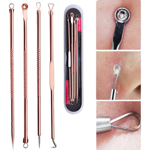4pcs Stainless Steel Blackhead Remover Tool Kit Face Massage Whitehead Pimple Spot Comedone Acne Extractor Face Massager