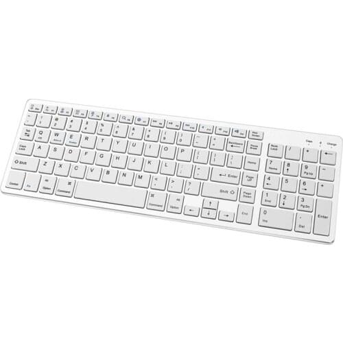 Bluetooth Keyboard Rechargeable Portable BT Wireless Keyboard with Number Pad for Laptop PC Tablet Windows IOS Android(White)