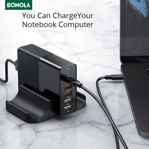 Bonola 75W 6 Port USB PD QC 3.0 Fast Charging for iPhone 12 11 Tablet/Smartphone/Xiaomi Mi 11 9/Samsung S21 Fast Chaging Dock