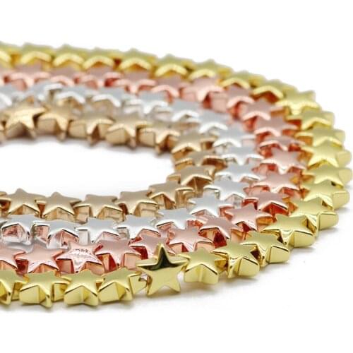 BTFBES Hematite Natural Stone Five-Pointed Star Rose Gold Spacer Loose Beads For Jewelry Making DIY Bracelet Accessories 8mm