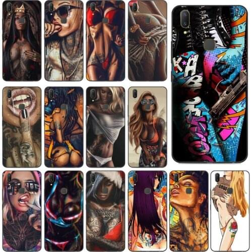 YNDFCNB Sexy Sleeve Tattoo Girl Phone Case for vivo Y91C Y11 17 19 53 81 31 91 for Oppo a9 2020
