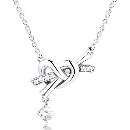 CKK Authentic 925 Sterling Silver Knotted Heart Necklaces for Women Chain Necklace Jewelry collier 925 colgantes