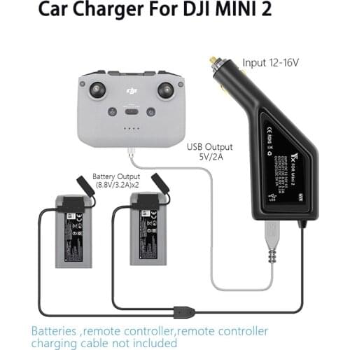DJI Mini 2 Outdoor Dual-Battery Car Charger For DJI Mini 2 W USB Port Remote Controller Battery Car Charging Drone Accessories