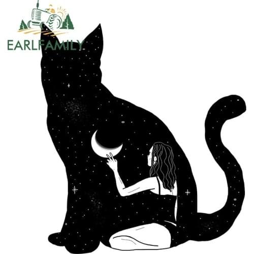 EARLFAMILY 13cm x 11.6cm for Mysterious Black Cat Car Stickers Waterproof Cartoon Decals Fashionable Laptop Vehicle Decor
