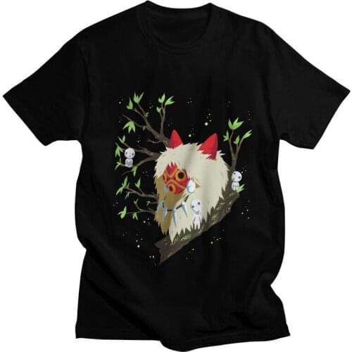 Mononoke Hime Forest Protectors T-shirt Mens Novelty T Shirt Short Sleeve Cotton Kodama Spirit Of The Forest Tshirt Tee Tops