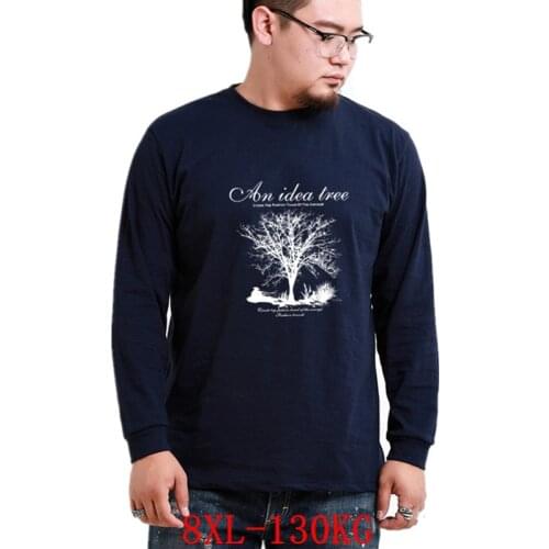 Mens t-shirt 8XL long-sleeved large size large size 6XL 7XL printed Christmas wishing tree autumn t-shirt cotton T-shirt dark b