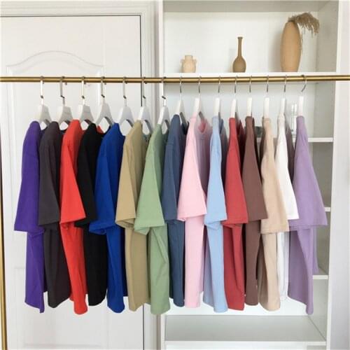 High Quality Cotton Harajuku Tshirt 18 Solid Colors Basic T Shirt Women Casual Tops Loose White Summer Short Sleeve T-shirt