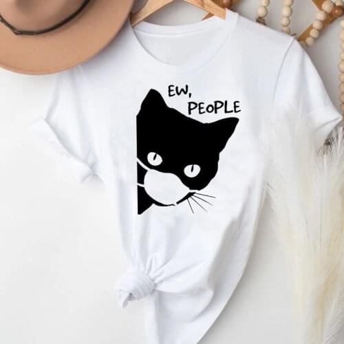 T-shirts Women Cartoon Face Funny Casual Cat Fashion Short Sleeve Clothes Graphic T Tshirt Top Lady Print Female Tee T-Shirt