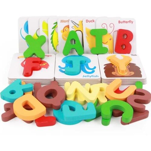 Jigsaw Montessori 3D Puzzle English Letter Baby Wooden Toys for Children Educational Toy Cartoon Animal Wood Gift For Kid