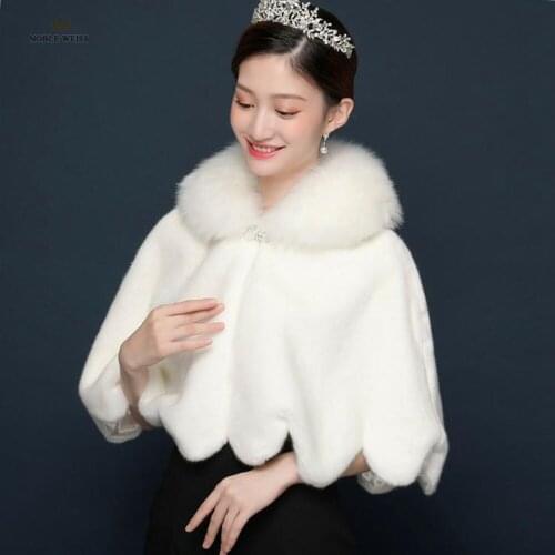 Faux Fur Party Shawl Winter Warm Bridal Jacket Ivory Loose Wedding Coat Serrated edge Wedding Bridal Wrap Party Cape