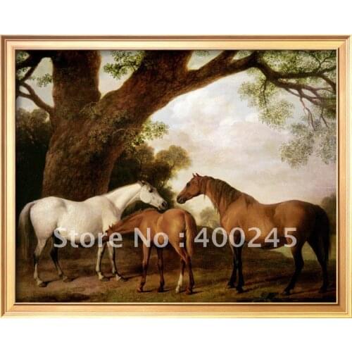 Horses oil painting for living room Two Shafto Mares and a Foal by George Stubbs canvas 100% handmade+free ship+high quality