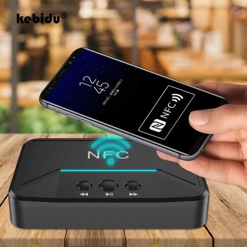 Kebidu NFC Bluetooth Audio Receiver V5.0 Music Stereo Sound Wireless Adapter 3.5mm AUX/RCA Car Speaker Bluetooth Adapter BT200