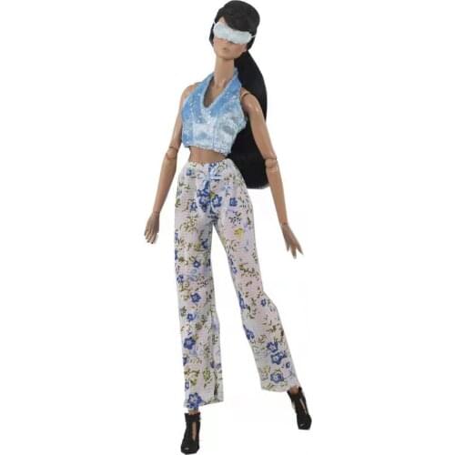 Cosplay Blue Crop Top Pants Princess 1/6 BJD Doll Outfits For Barbie Clothes Blindfold Patch 11.5" Doll Accessory Kids Best Gift
