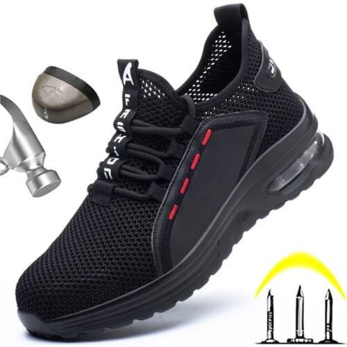 Male Shoes Adult Work Sneakers Breathable Men Shoes Puncture-Proof Safety Shoes Men Steel Toe Work Shoes Light Security Footwear