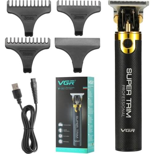 VGR Electric Hair Trimer T-Shaped Stainless Steel Cutter Head USB Charging Retro Oil Head Push White Carved Small Hair Clipper