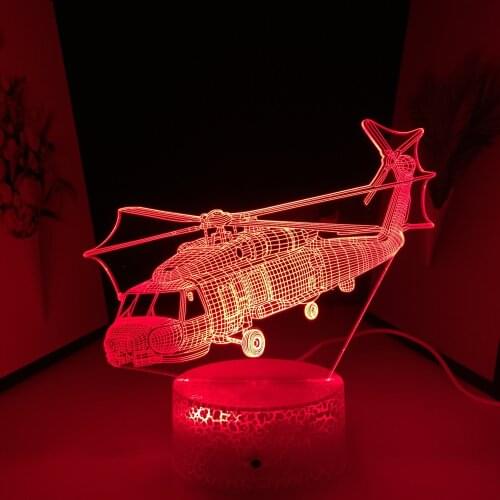 Helicopter Model Home Bedroom Desk Decoration Small Night Light for Kids 3D LED Lamp Multiple Color Changes With Remote Control