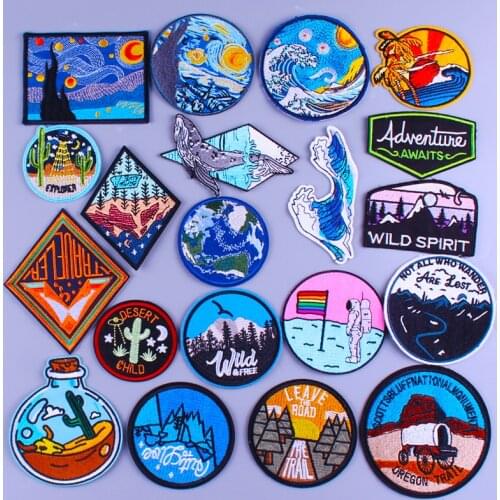 Van Gogh Patches Embroidered Patches For Clothing Natural Patches On Clothes Mountain Patch For Clothes Stripes Embroidery Patch
