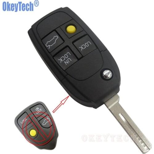 OkeyTech 5 Button Remote Control Key Shell Fob With Uncut Blade For Volvo XC70 XC90 V50 V70 S60 Flip Folding Car Key Shell Case