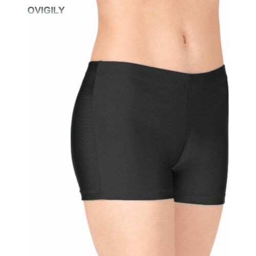 OVIGILY Black Womens Nylon Lycra Dance Shorts Girls Rave Booty Shorts Adult Spandex Dance Wear Ballroom Shorts Stage Performance