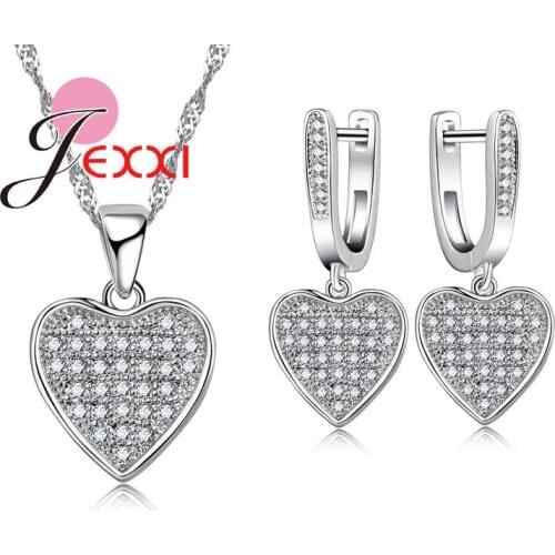 Romantic Design Fashion 925 Sterling Silver Pendant Necklaces Earrings Wedding Bridal Jewelry Set For Women Accessory Gift