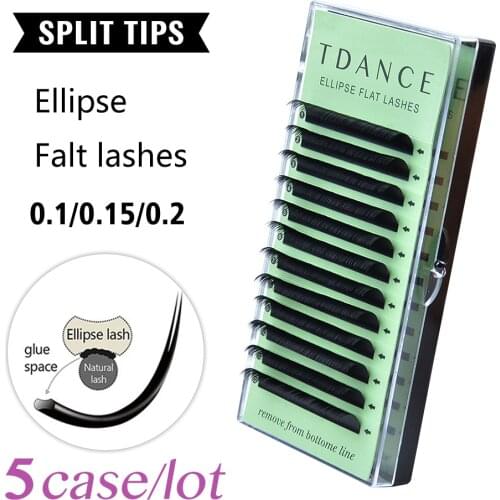 TDANCE 5cases/lot Flat Ellipse Eyelash Extensions split tips ellipse shaped natural light false ellipse eyelashes