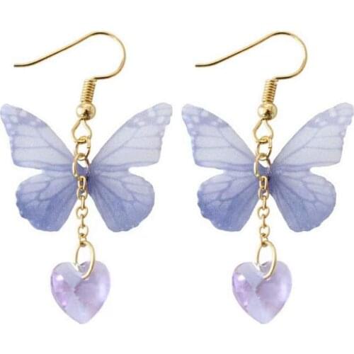 Romantic Butterfly Heart Long Chain Drop Earrings Pendant Summer Butterfly Alloy Long Paragraph Wing Statement Earrings Jewelry