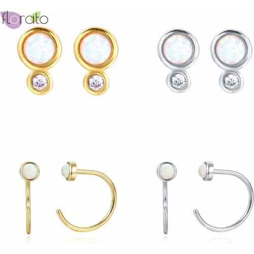 Real 925 Sterling Silve Brightly Round Opal Stud Earrings for Women multiple styles Girls Dating Party 925 Earrings Jewelry A30