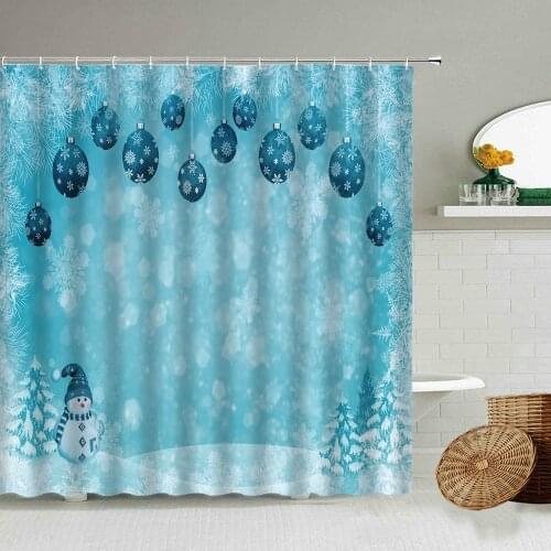 Happy New Year Shower Curtains Christmas Ball Snowflake Snowman Bathroom Home Holiday Decoration Waterproof Curtain With hook