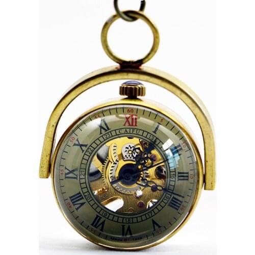 Unqiue Vintage Roman Skeleton Steampunk Necklace Mens Automatic Mechanical Round Ball Pocket Watch Gifts
