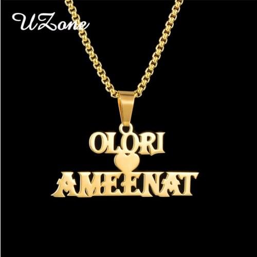 UZone Personalized Two Name Necklace Stainless Steel Heart Customized Nameplate Necklaces Link Chains for Couple Love Wholesale