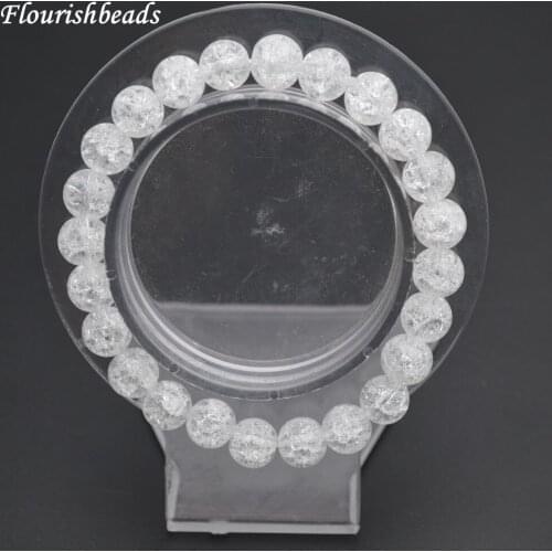 High Quality 8mm Natural Clear Crack Crystal Quartz Stone Round Beads Elastic Line Bracelets Fashion Woman Jewelry