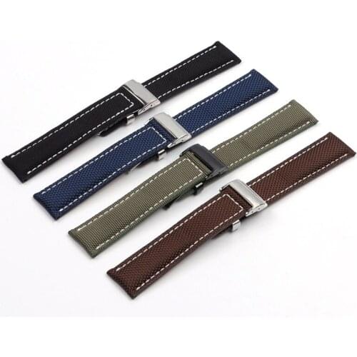 Top quality 22mm Nylon Nylon with leather strap Watchband For Breitling strap for navitimer strap
