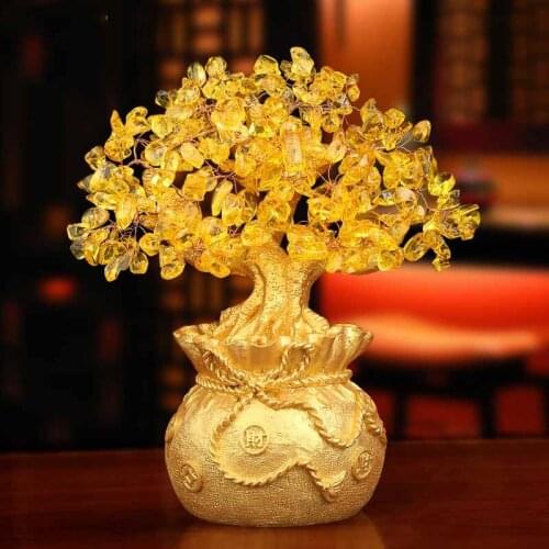 EUROPEAN-STYLE YELLOW CRYSTAL LUCKY TREE DECORATION MADE A FORTUNE TREE CASH COW HOME DECORATIONS OPENING GIFTS