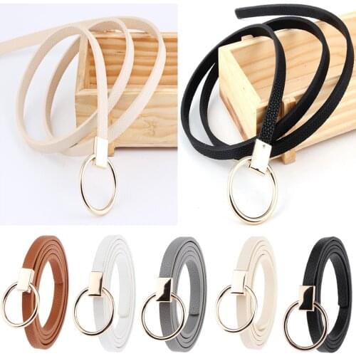 Lady PU Leather O Ring Knot Belt Thin Skinny Waist Belt for Dress Accessory