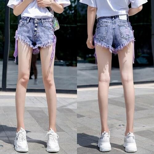Ladies Hot Pants Fashion Personality Stretch Denim Purple Shorts Summer Ripped Raw Edges Sexy Nightclub Clothing Trendy Shorts
