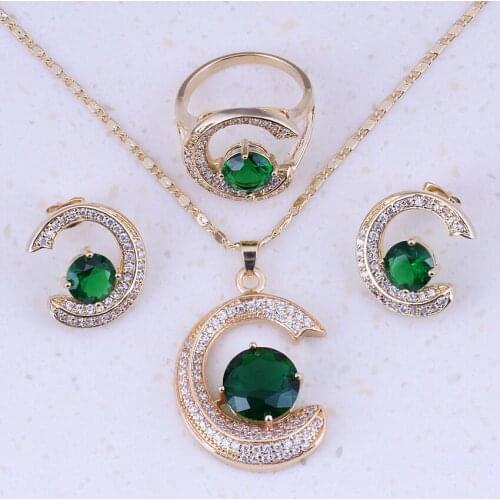 High Quality Green Crystal & White AAA Zirconia Yellow Gold Color Jewelry Sets For Women Fashion Jewelry A0020