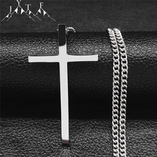 2021 Fashion Stainless Steel Cross Long Chain Necklaces for Women Silver Color Statement Necklace Jewelry collier homme N7004S02