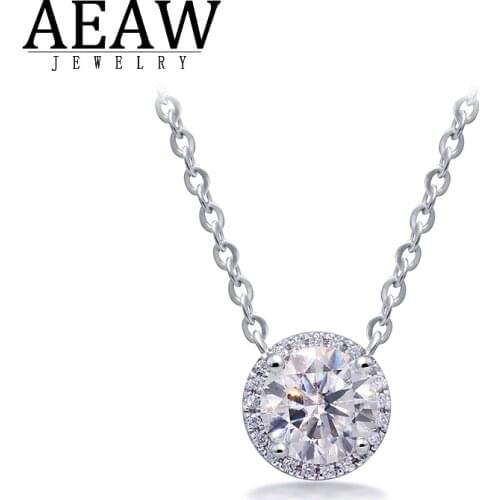 1.0ct 6.5mm D Color Round Excellent Cut Moissanite Pendant Necklace Solid 18K White Gold Fine Pendant for Lady